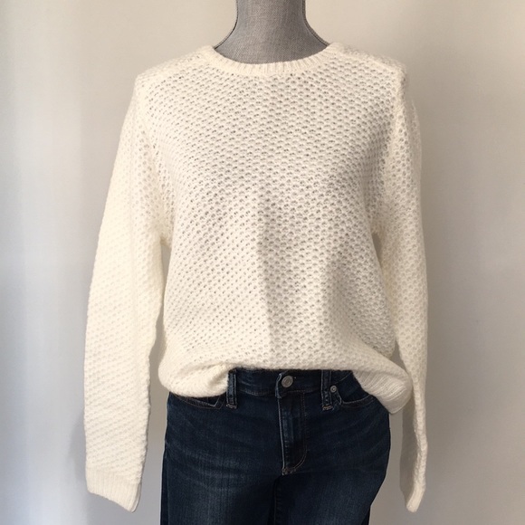NWT LOFT Winter White Honeycomb Textured Knit Pullover Sweater, size Large ❤️ - Picture 11 of 11